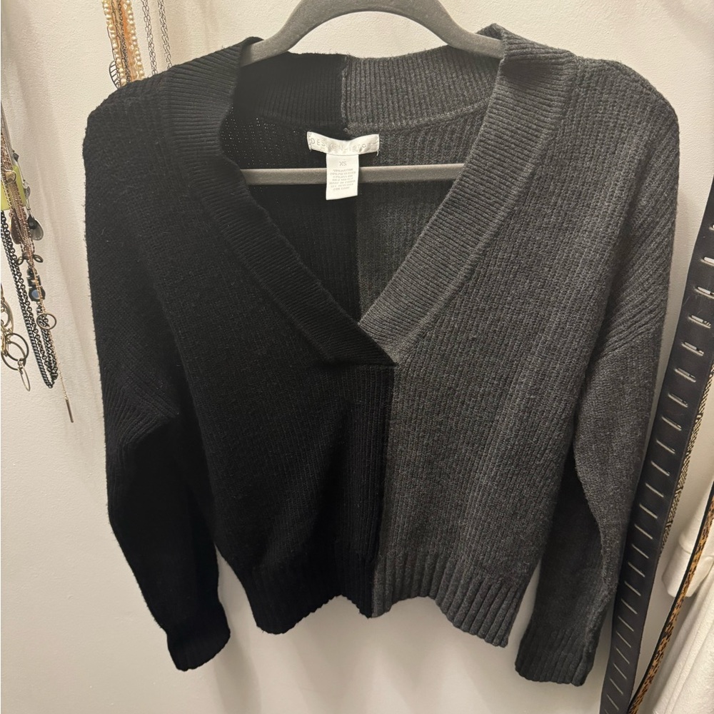 Black and grey Color Block V-Neck Sweater—Small (sized as XS)